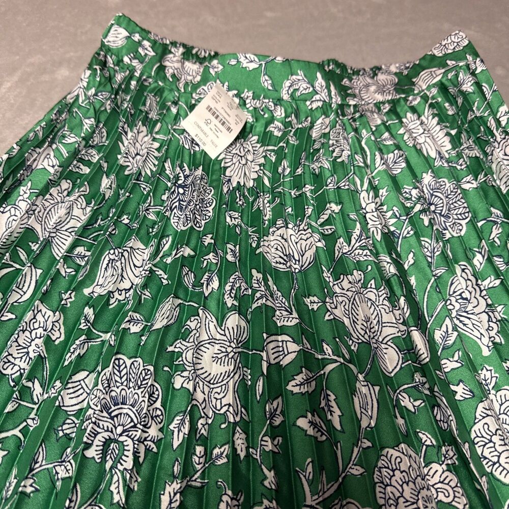 J. Crew Green Satin Pleated Floral A-Line Skirt Size Medium NWT - Picture 2 of 5